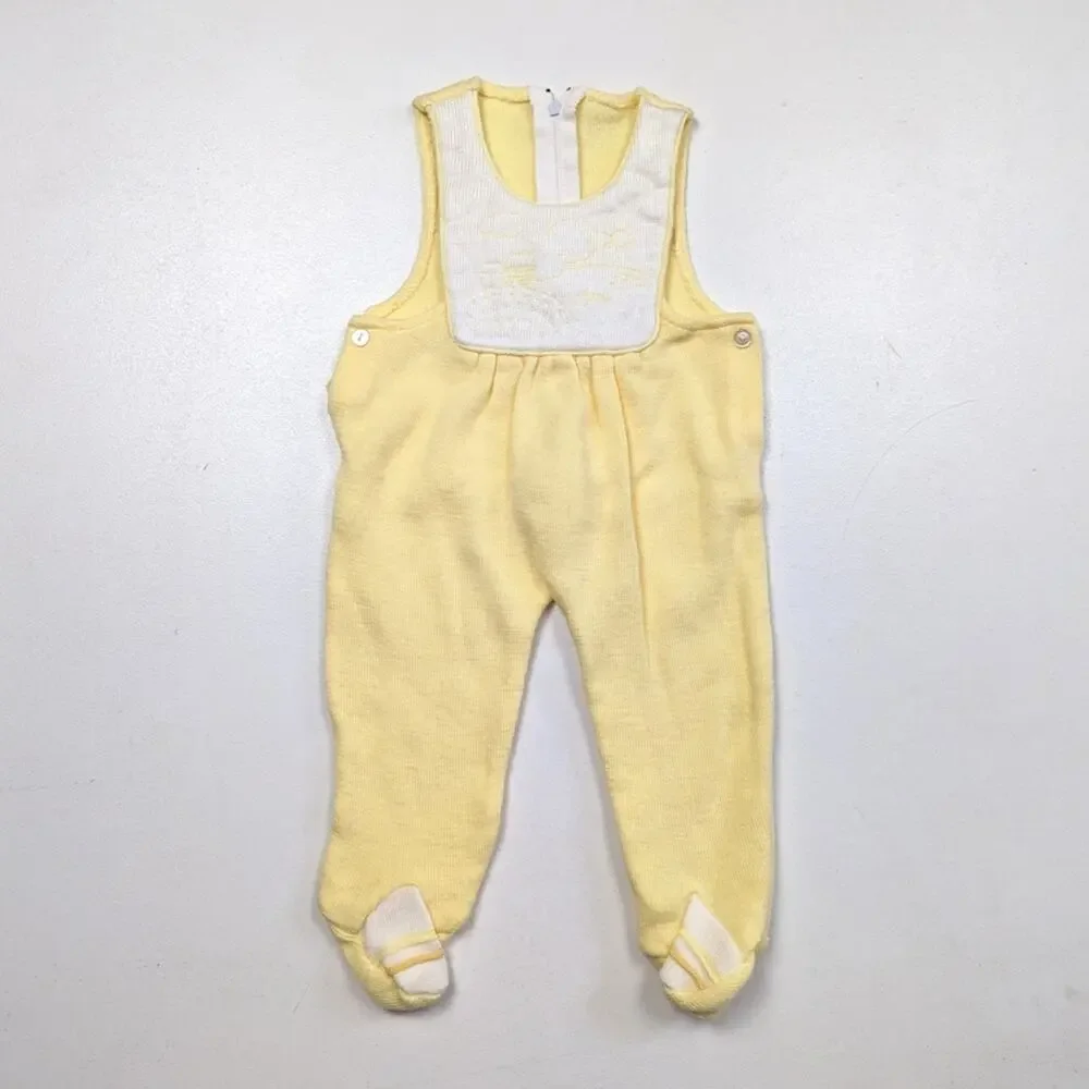Vintage Romper Baby Size 0-3m Yellow House Knit Footie